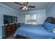 Comfortable bedroom features wood flooring, a ceiling fan, and a window at 8512 Kennestone Ln, Charleston, SC 29420