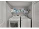 Laundry room area with front loading washer and dryer and shelving for storage at 9002 Palmetto Drive #514 1/13 Share, Isle of Palms, SC 29451