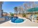 Beautiful backyard pool with seating, an umbrella, and a basketball hoop for outdoor fun at 146 Stagecoach Ave, Summerville, SC 29486