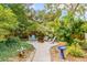 Lush backyard with manicured greenery, a fire pit, and comfortable seating at 619 E Erie Ave, Folly Beach, SC 29439