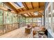 Beautiful screened porch featuring a wooden ceiling, skylights, and wicker sofas at 619 E Erie Ave, Folly Beach, SC 29439