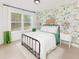 Cheerful bedroom with vibrant wallpaper, a metal-frame bed, and ample natural light at 641 Cottage Landing Dr, Summerville, SC 29485