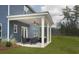 Covered patio with outdoor seating, a ceiling fan, and a view of the lush backyard at 641 Cottage Landing Dr, Summerville, SC 29485