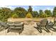 Gather around the stone firepit with built-in seating and rocking chairs in the backyard at 1225 Blakeway St # 1104, Daniel Island, SC 29492