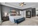 A view of the main bedroom with neutral walls, plush carpets, and a ceiling fan for maximized comfort at 2425 Giles Ln, Mount Pleasant, SC 29466