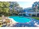 Inviting private pool area with lounge chairs and lush landscaping at 2514 Myrtle Ave, Sullivans Island, SC 29482