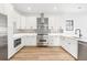 Modern kitchen featuring stainless steel appliances, white cabinetry, designer backsplash and hardwood floors at 5 Maranda Holmes St, Charleston, SC 29403