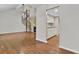 Spacious living room with staircase, fireplace, and view of the kitchen at 105 Peacock Pl, Summerville, SC 29485