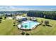 Community pool area featuring mature trees and palm trees, surrounding a large pool and playground at 232 Decatur Dr, Summerville, SC 29486