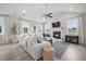 Cozy living room featuring a fireplace, comfortable seating, a ceiling fan, and bright windows with natural lighting at 641 Sienna Way, Summerville, SC 29486