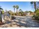 Long private driveway flanked by beautiful mature landscaping and palm trees leading up to the home at 7 Seahorse Ct, Isle of Palms, SC 29451