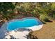 A pool with a concrete surround is surrounded by a fenced-in grassy yard and mature trees at 7 Seahorse Ct, Isle of Palms, SC 29451