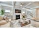 Open concept living room featuring a fireplace, TV, hardwood floors, and a view of the staircase at 2905 Cavalcade Cir, Johns Island, SC 29455