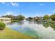 Scenic pond view with fountain in a residential community on a sunny day at 901 Elm Hall Cir, Summerville, SC 29483