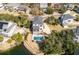 Stunning aerial view of a modern two-story home with a private pool and beautiful backyard overlooking a serene lake at , Charleston, SC 29412