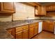 Kitchen highlighting laminate countertops, wooden cabinetry, and stainless steel sink at 105 Pinewood St, Walterboro, SC 29488