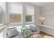 Bright sitting area with two chairs, side table and a view of the community at 274 Alexandra Dr # 14, Mount Pleasant, SC 29464