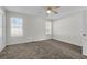 A bright, carpeted bedroom featuring two windows, a ceiling fan, and crisp, white trim at 4722 Whitwil Blvd, North Charleston, SC 29418