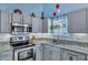 Modern kitchen featuring granite counters, stainless steel appliances, and ambient lighting at 5420 Percival Ln, North Charleston, SC 29420