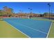 Well-maintained tennis courts featuring vibrant blue and green surfaces with overhead stadium lighting at 8615 Arthur Hills Cir, North Charleston, SC 29420