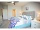 This bedroom features plush carpet, a ceiling fan, and an inviting bed with decorative pillows and comforter at 130 River Landing Drive # 8209, Charleston, SC 29492