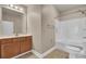 Bright bathroom featuring modern vanity, mirror, and a shower at 1505 Basildon Rd, Mount Pleasant, SC 29466