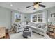 Cozy living room is decorated with a white sectional sofa, and hardwood flooring at 17 Anita Dr, Charleston, SC 29407