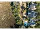 Aerial view of home surrounded by lush trees, backyard patio, and pool for outdoor enjoyment at 184 Scott St, Daniel Island, SC 29492