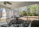 Screened in patio with overhead fan and dining table with backyard views at 1945 Hubbell Dr, Mount Pleasant, SC 29466