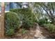 Lush landscaping, a stone path, and mature trees create a serene front yard setting at 2664 Magnolia Woods Dr, Mount Pleasant, SC 29464