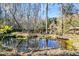 A raised view of a pond featuring a dock and the cabin in the background at 5219 Maybank Hwy, Wadmalaw Island, SC 29487
