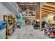 This spacious garage features high ceilings and ample storage space at 5219 Maybank Hwy, Wadmalaw Island, SC 29487