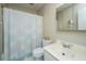 A standard bathroom with a shower/tub combo and a white single sink vanity and mirrored medicine cabinet at 607 Saint Charles Ct, Charleston, SC 29407