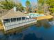 Scenic community space featuring a pool, clubhouse, and pond with a fountain at 7930 Timbercreek Ln # C, North Charleston, SC 29418