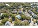 Overhead view of a condo complex with pool and parking area surrounded by lush trees at 8 Lagoon Villas, Isle of Palms, SC 29451