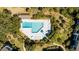 Aerial view of the pool with lounge chairs and tropical landscaping at 8 Lagoon Villas, Isle of Palms, SC 29451
