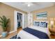 Cozy bedroom with a ceiling fan, closet, ensuite bathroom, and a blue themed decor at 1402 Camp Rd # 8B, Charleston, SC 29412