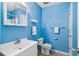 Inviting bathroom with bright blue walls, featuring a modern sink and toilet at 1860 Mepkin Rd # H1, Charleston, SC 29407