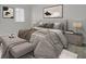 Relaxing bedroom featuring soft lighting, modern décor, and a plush upholstered bed frame at 402 Andrea Ln, Hanahan, SC 29410