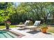 Backyard view with a gorgeous swimming pool, comfy lounge chairs, and lush plants for the ultimate relaxation at 935 Royall Ave, Mount Pleasant, SC 29464