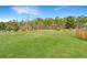 Expansive, grassy backyard bordered by trees and a wooden fence, with a wooden structure at 104 Mayfield Dr, Goose Creek, SC 29445