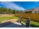 Backyard features green grass, blue skies and a wood privacy fence at 104 Mayfield Dr, Goose Creek, SC 29445