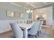 Elegant dining room features modern chandelier, coffered ceilings, stylish wainscotting, and neutral decor at 110 Crosscut Ln, Summerville, SC 29486