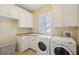 Functional laundry room features white cabinets, granite countertops and modern appliances at 1217 Bamboo Dr, Charleston, SC 29407