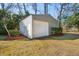 Spacious outbuilding with white door provides ample storage space, nestled among mature trees and green grass at 1217 Bamboo Dr, Charleston, SC 29407