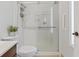 Updated bathroom featuring a glass-enclosed shower with white subway tile and modern fixtures at 1288 Old Colony Rd, Mount Pleasant, SC 29464
