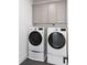 Functional laundry room with modern washer and dryer units and gray cabinets for storage at 1328 Upper Union Rd, Mount Pleasant, SC 29464