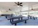 Covered picnic area featuring multiple dark wood picnic tables and ceiling fans for residents' comfort and enjoyment at 269 Firewheel Ct, Summerville, SC 29486