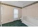 Retro bathroom with a tub, toilet, green tile floor and door to exterior at 405 Huntington Rd, Summerville, SC 29483