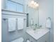 Bright bathroom features a single sink vanity, white walls, mirror, and toilet at 411 Watergrass Way, Summerville, SC 29485